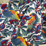 Block Print Playful Parrots on the Trees