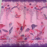 (Hand stamped Batik) Storks by the Lake with flowers Purple Pink