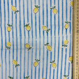 Block Print Mini Lemon on Blue Stripes