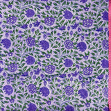 Block Print Purple Flowers Vines in Lilac Background