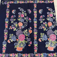 (Hand stamped Batik) Basket of Flowers Navy