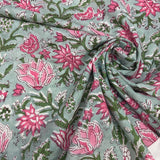 Block Print Pink Flowers on Mint Green Background