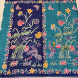 (Hand-stamped batik) Pair of Storks by the Flowers Violet Turquoise
