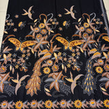 (Handprinted Batik) Land of Peacocks and Butterflies Black