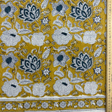 Block Print Illustrated Floral Mustard Background