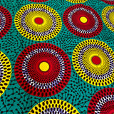 African Wax Red Yellow Circle on Green