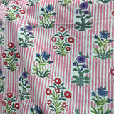 Block Print Flowers Bouquet on Pink Stripes