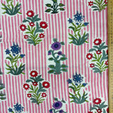 Block Print Flowers Bouquet on Pink Stripes