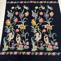 (Hand stamped Batik) Pair of Storks with Growing Flowers