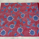 (Hand stamped Batik) Vines of Flowers on Scallop Pattern Red