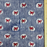 Block Print Red Crabs on Navy Stripes