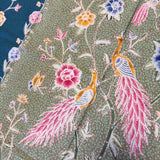 (Hand-stamped batik) Romance of the Peacocks Sage Turquoise