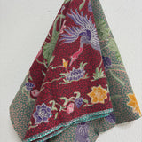 (Hand-stamped batik) Pair of Storks by the Flowers Red Sage