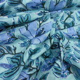 Block Print Sky Flowers on Light Blue Background