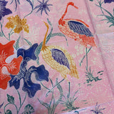 (Hand stamped Batik) Stork Family with the flowers Pastel Pink