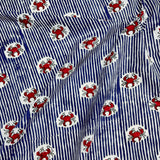 Block Print Red Crabs on Navy Stripes