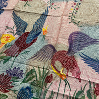 (Hand stamped Batik) Storks by the Lake with flowers
