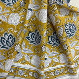 Block Print Illustrated Floral Mustard Background