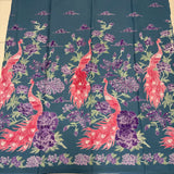 (Hand-stamped) Peacocks with Peonies Dusty Blue