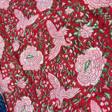 Block Print Graceful Swan among Flowers Red