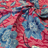 (Hand stamped Batik) Vines of Flowers with Clouds Red