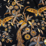 (Handprinted Batik) Land of Peacocks and Butterflies Black