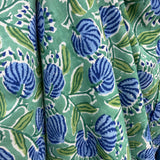 Block Print Blue Bell Flowers on Turquoise Background