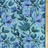 Block Print Sky Flowers on Light Blue Background