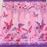(Hand stamped Batik) Storks by the Lake with flowers Purple Pink
