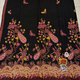 (Handprinted Batik) Peacocks on the Tree Black