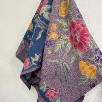 (Hand-stamped batik) Vintage Bouquet of flowers with Butterflies and Bloom Pink Blue