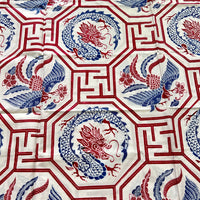 (Hand stamped Batik) Dragon and Phoenix Red