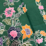 (Hand stamped Batik) Stalk of Flowers Forest Green
