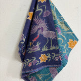 (Hand-stamped batik) Pair of Storks by the Flowers Violet Turquoise