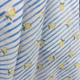 Block Print Mini Lemon on Blue Stripes