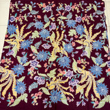(Hand stamped Batik) Phoenix gathering among Flowers Dark Burgundy
