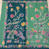 (Hand-stamped batik) Pair of Storks by the Flowers Mint