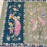 (Hand-stamped batik) Romance of the Peacocks Sage Turquoise