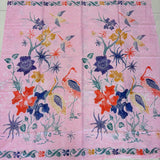 (Hand stamped Batik) Stork Family with the flowers Pastel Pink