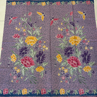 (Hand-stamped batik) Vintage Bouquet of flowers with Butterflies and Bloom Pink Blue