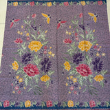 (Hand-stamped batik) Vintage Bouquet of flowers with Butterflies and Bloom Pink Blue
