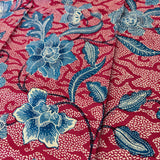(Hand stamped Batik) Vines of Flowers with Clouds Red