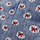 Block Print Red Crabs on Navy Stripes