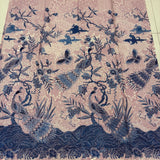 (Hand-stamped) A Pair of Peacock on Tree Dusty Pink
