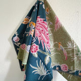(Hand-stamped batik) Romance of the Peacocks Sage Turquoise