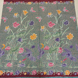 (Hand-stamped batik) Pair of Storks by the Flowers Red Sage