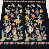 (Hand stamped Batik) Pair of Storks with Growing Flowers Black