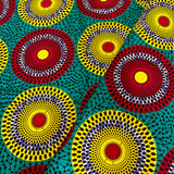 African Wax Red Yellow Circle on Green