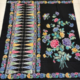 (Hand stamped Batik) Stalk of Flowers with Panel Black