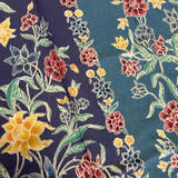 (Hand-stamped batik) Vintage Bouquet of flowers with Butterflies Blue #B